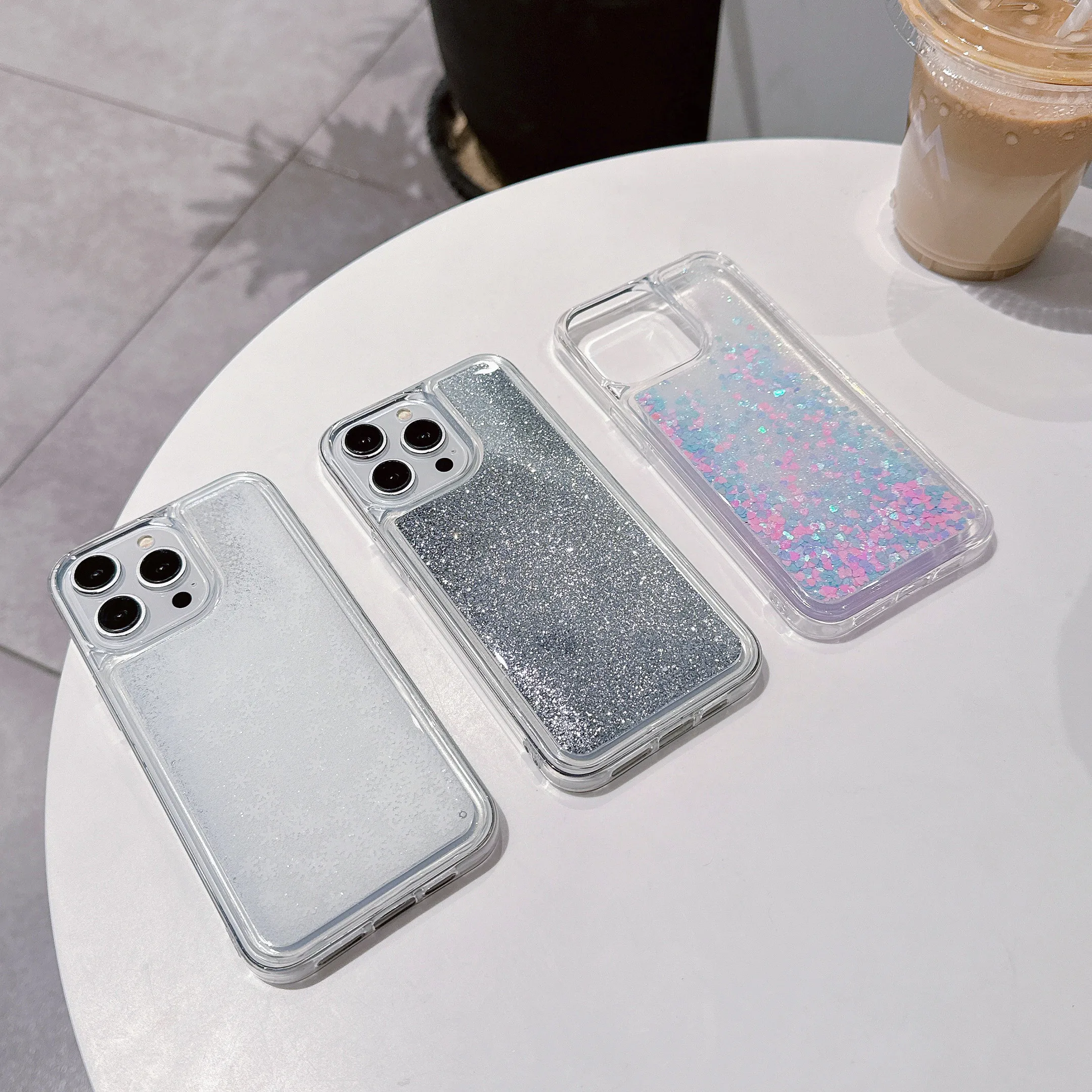 

Glitter Liquid Sand Quicksand Case for iPhone 16 Pro Max 15 14 Plus 13 12, Clear Slim Colorful Shiny Bling Phone Cover Funda