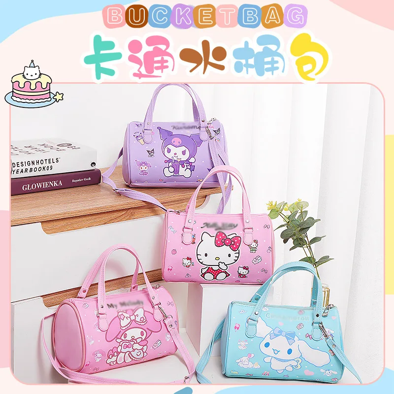 

Hello Kitty Sanrio Cute Crossbody Bag Round Cylinder Shoulder Bag for Girls Fashion Print Purse A Christmas gift for a girl