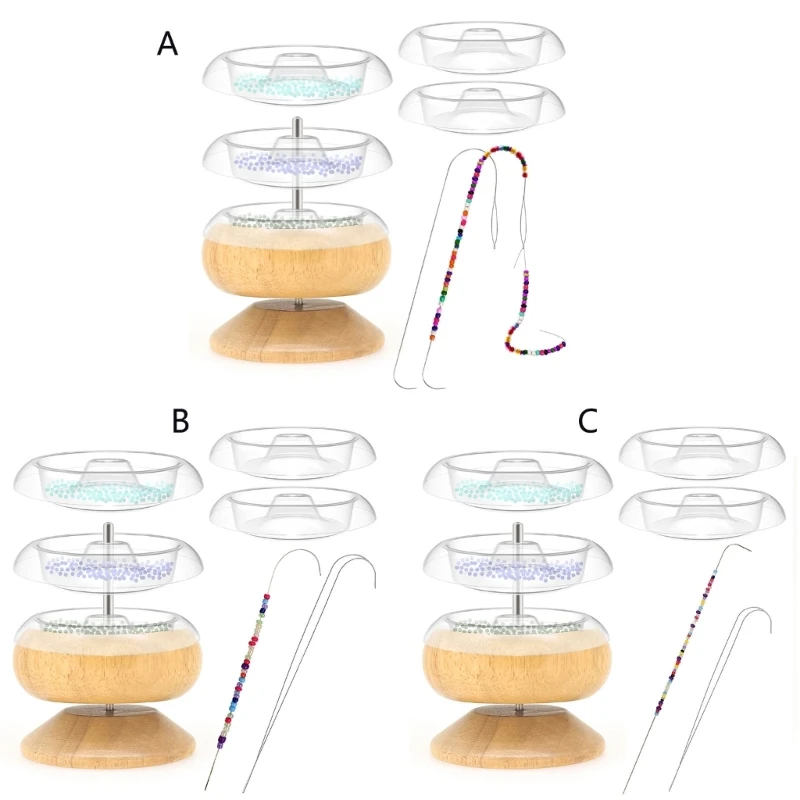 

Bead Piercer Wood Manual Rotation Beading Bowl Waist Bead Spinner for DIY K3ND