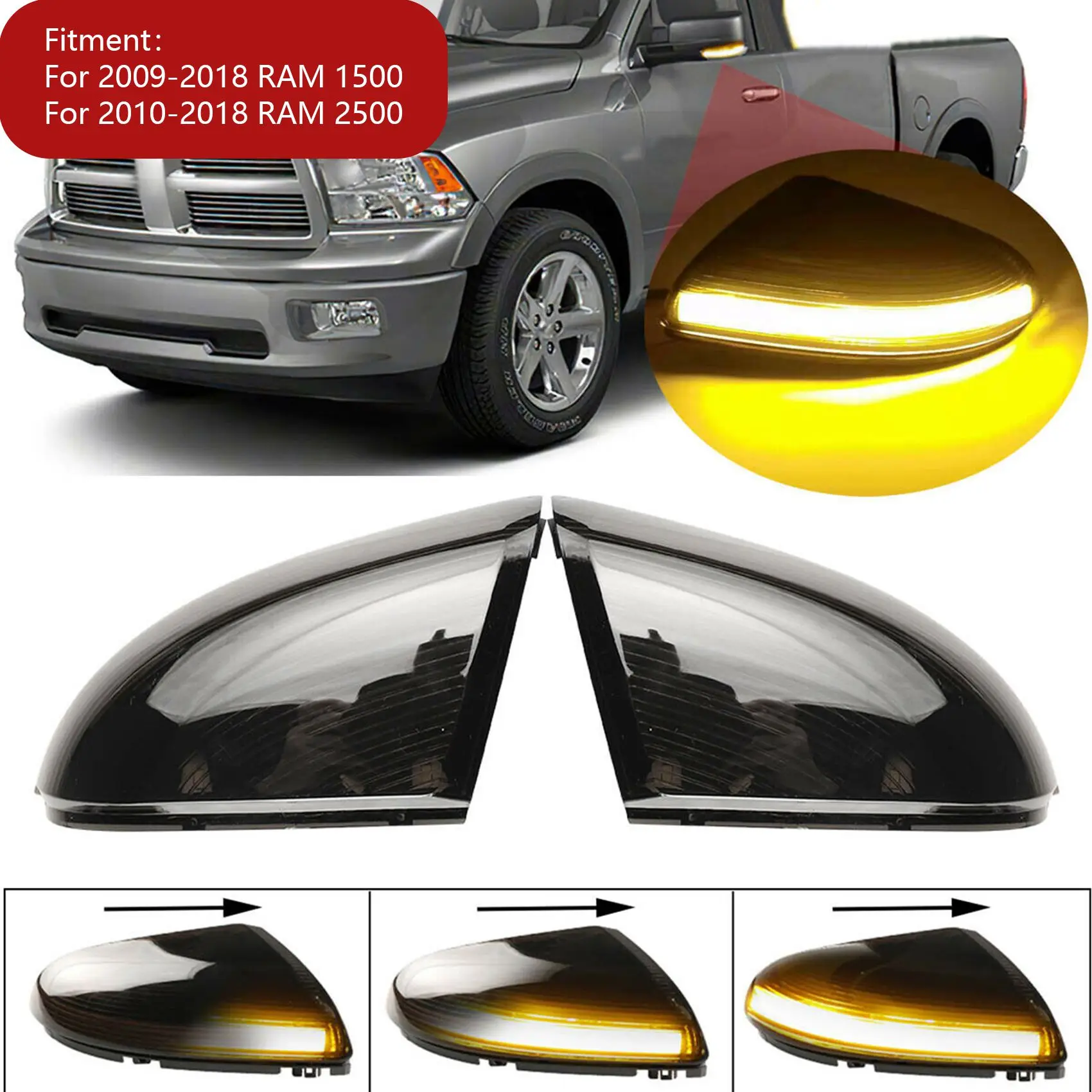 1Pair Dynamic LED Side Rearview Mirror Turn Signal Light Indicator Marker Lamp for Ram 1500 2500