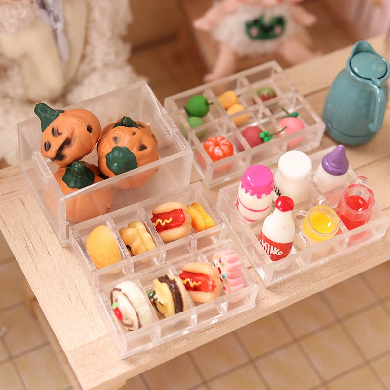 

1:12 DollHouse Mini Transparent 4/6 Grid Storage Box Cosmetic Jewelry Storage Box Lattice Model Decor Toy