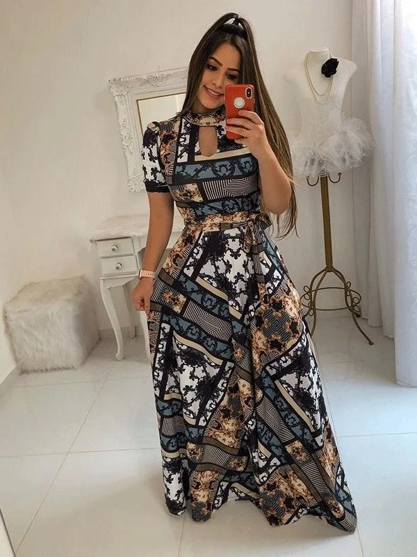 Europe And The United States Spring And Summer Fashion Sexy Printed Dress  Women