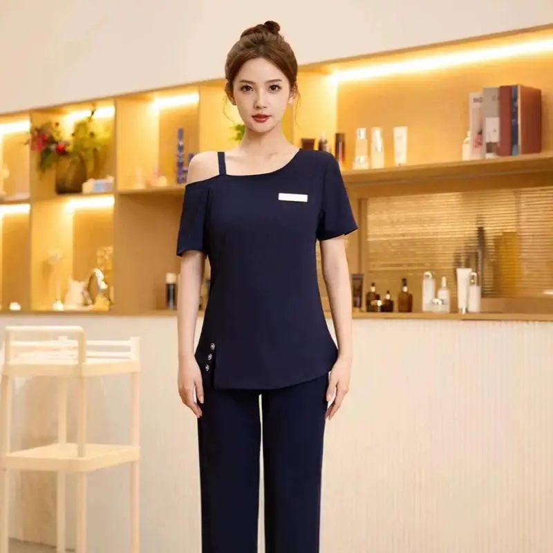 Korean Professional Beauty Salon Workwear Set With Slanted Shoulders Skin Management Specialist Medical Beauty Massage Uniform