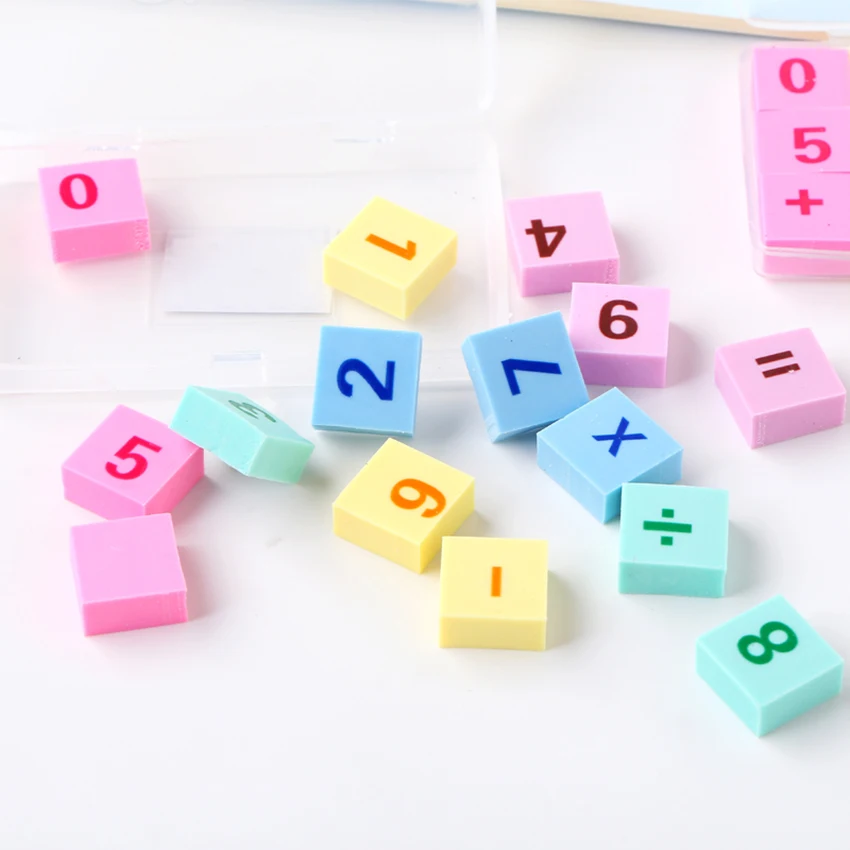 15PCS/SET Math Numbers Pencil Erasers  Studnet Maths Education Colorful Eraser Correction Stationery Words Drawing Wiping off