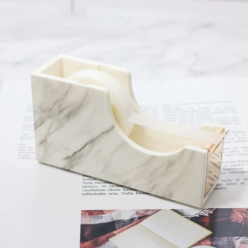 2PCS Creative Stationery Marble Pattern Tape Holder Cutter Electroplating Rose Gold And Adhesive Tape Gold Cutter Base