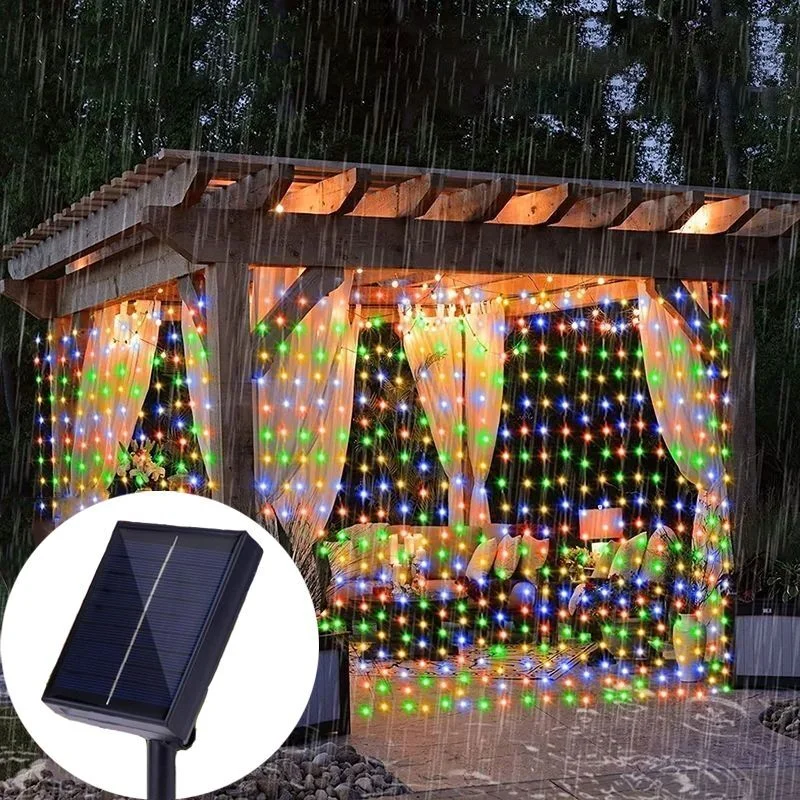 

Солнечные гирлянды-шторы с 8 режимами освещения для свадеб, вечеринок, сада, Рамадана, дома, патио, уличных павильонов, светодиодное освещение