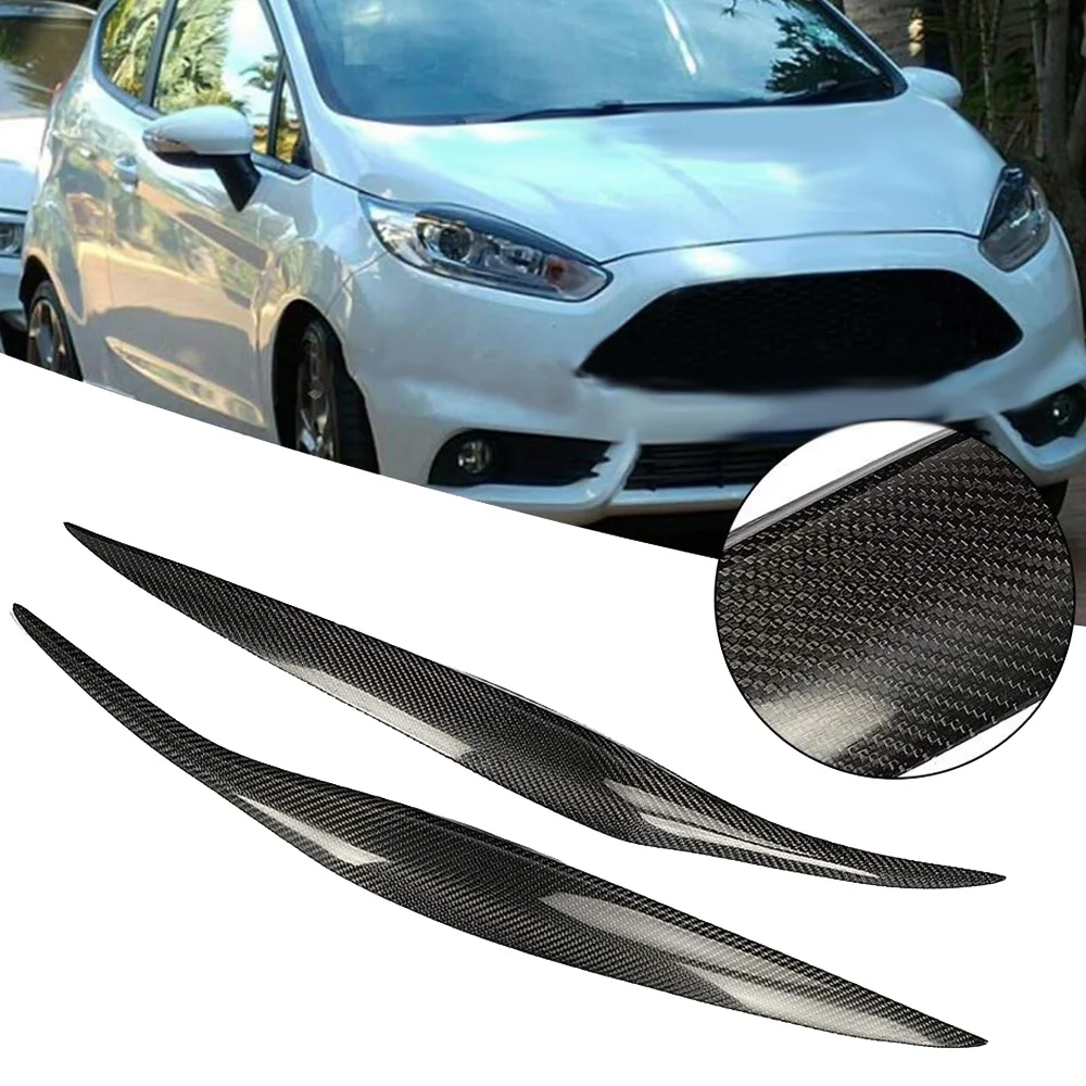 Car Carbon Fiber Headlight Eyebrow Cover Trim Headlamp Eyelids Styling for Ford Fiesta Facelift MK7.5 MK8 2012 -