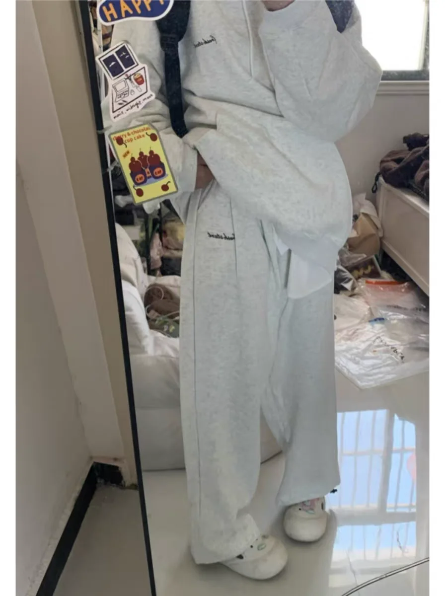 مجموعة سويت شيرت بقلنسوة جديدة للربيع والخريف للنساء - بلوزة فضفاضة بأكمام طويلة على الطراز الكوري وسراويل طويلة طقم مكون من قطعتين