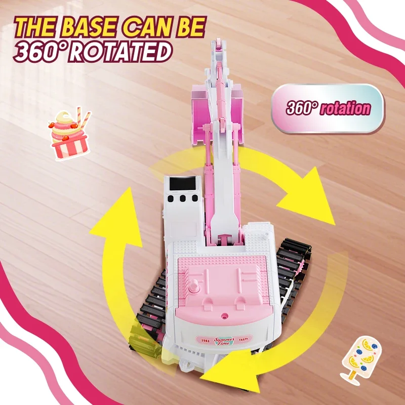 Pelle RC en alliage 1/24, véhicule d'ingénierie télécommandé, camion sur chenilles rotatif à 360 degrés, modèle de musique légère, jouet pour fille, cadeaux de noël