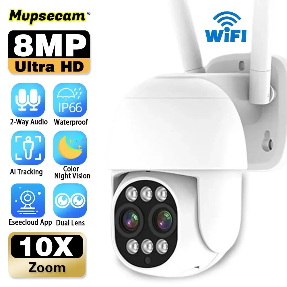 camera de vigilancia ptz lente dupla audio bidirecional cctv 8mp seguranca sem fio camera ip zoom 10x visao noturna colorida smart cam wifi 4k 01