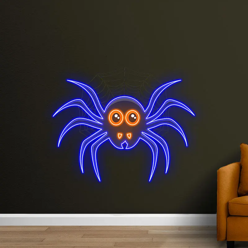 Halloween Spider Neon Light - Cute LED Spider Decoration with Web for Halloween Party, Indoor/Outdoor Spooky Atmosphere Lighting