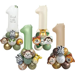 1set Wild One Animal Balloons Tower 32inch Retro Number Balloon For Kids Jungle Safari Happy Birthday Party Decoration Supplies