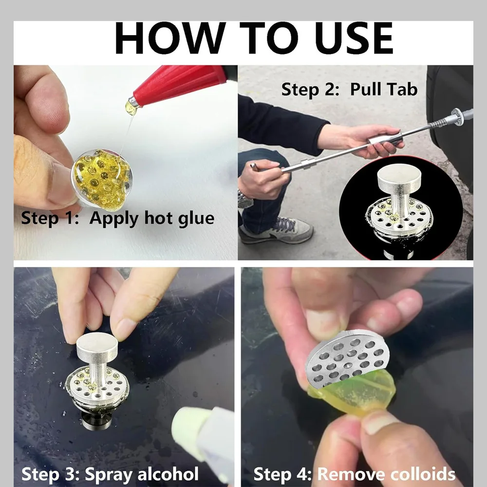 Car Body Paintless Dent Pulling Tabs, Glue Puller Tabs Remover Automobile Repair Set for Hailing Damage Dent Repair Tools