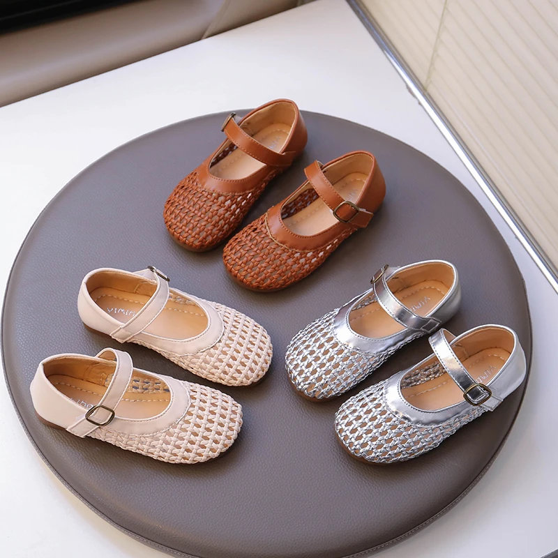 

Children Casual Shoes Weave Soild Color Fashion Kids Flat Shoes Versatile 2025 Summer New Girls Princess Shoes Hollowed-out
