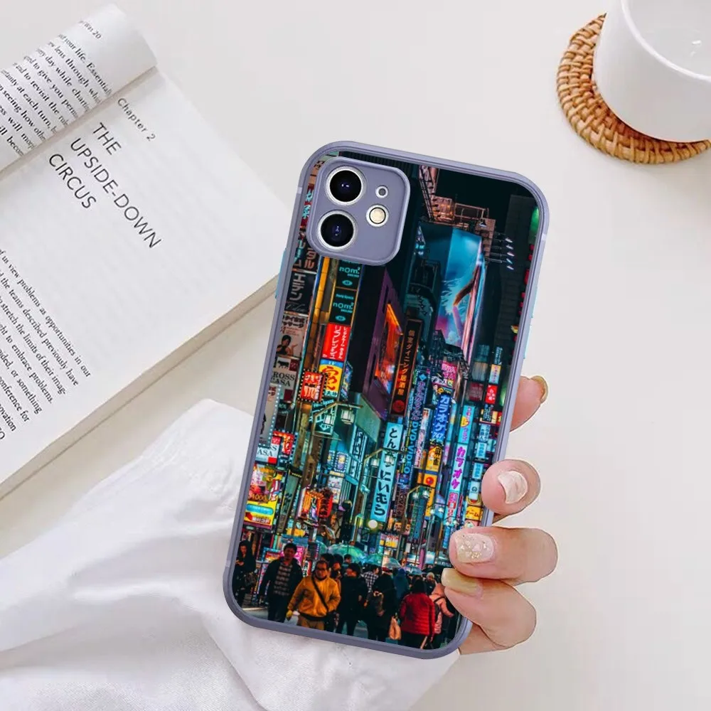 Japan Aesthetic Tokyo Neon Lights City Street Phone Case For iPhone 14 X XR XS 7 8 Plus 11 12 13 pro MAX 13mini Matte Shockproof