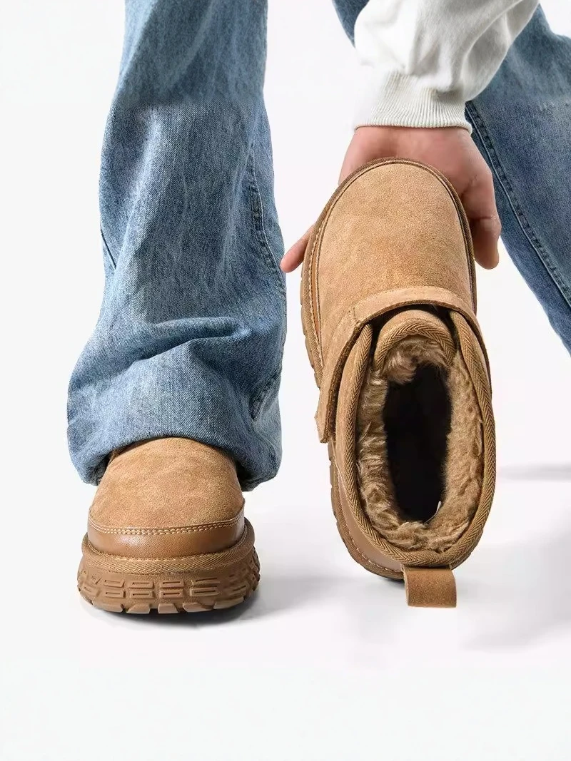 

Northeast Men's Winter Snow Boots Fleece Lined Warm Integrated Fur Tire Sole Anti Slip Cold Resistant Bread Shoes Big Cotton ...