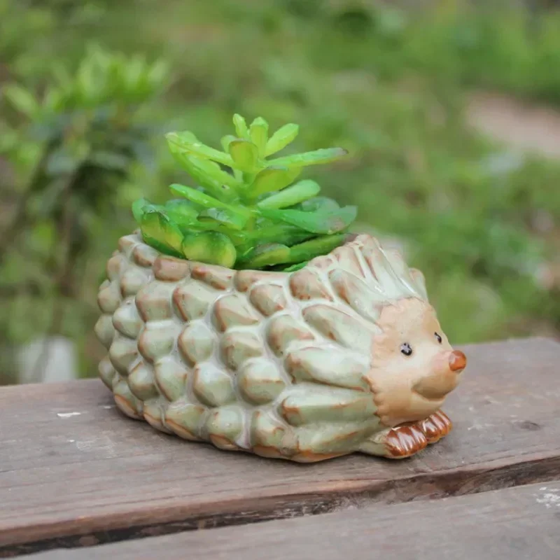 1pc Ceramic Kiln Glaze Hedgehog Succulent Planter Garden Succulent Plant Pot Cute Bonsai Flower Pot Home Decoration