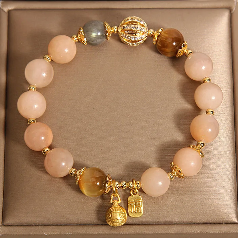 Natural Red Aventurine Jade Crystal Beaded Bracelet for Women With Fortune Beast Fu Charms Gift for Girlfriend Best Friend Daily