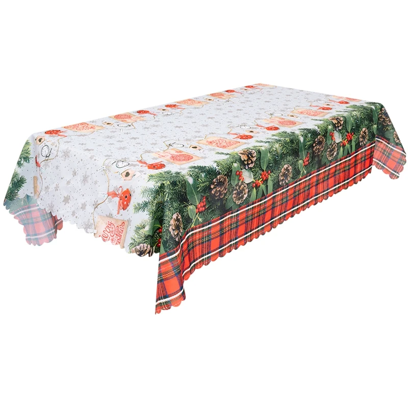 Christmas Tablecloth, Xmas Printed Rectangular Table Cover For Dining Room Kitchen Decor, 56Inch X 70Inch