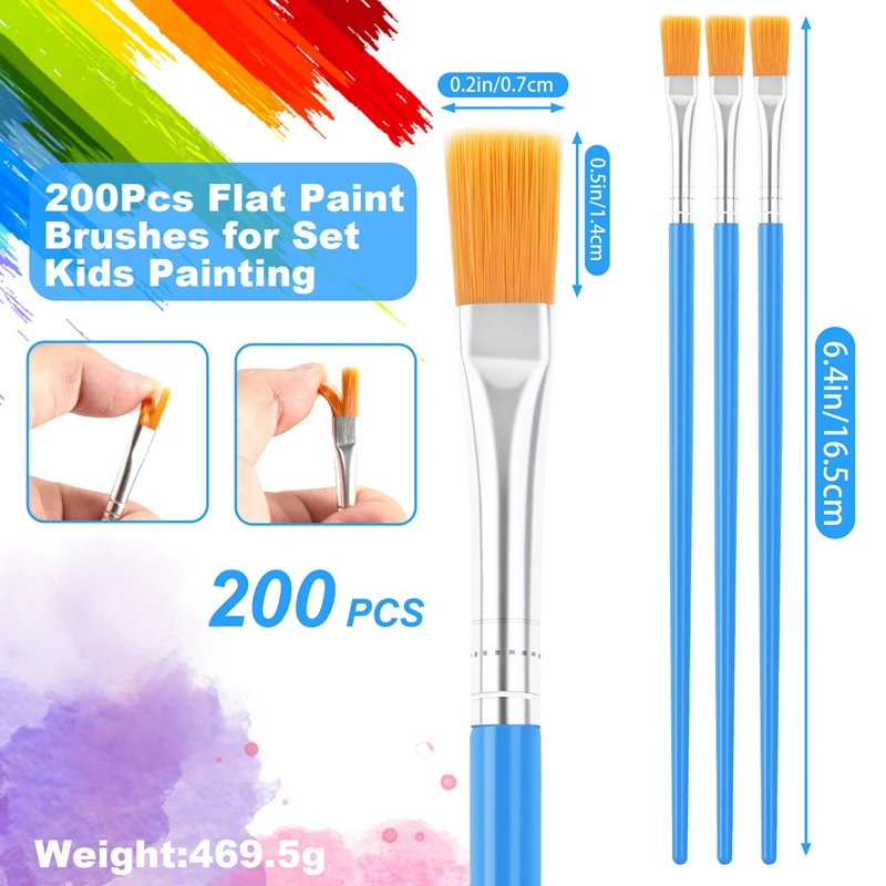 Ensemble de pinceaux plats pour enfants, peinture pour enfants, étudiants, démarrage de la salle d'irritation, art sur toile, artisanat de dessin, 200 pièces