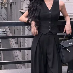 Vests Women Stylish Solid V-neck Korean Fashion All-match Office Lady Summer Slim Fit Profession Style Prevalent Ins Simple Chic