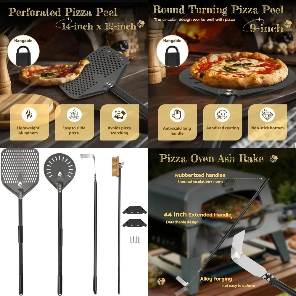 

Удлиненный набор для духовки для пиццы из 4 предметов: 9 и 12 пиццы, 40 алюминиевых ручек, кисточкой и грабли для золы.