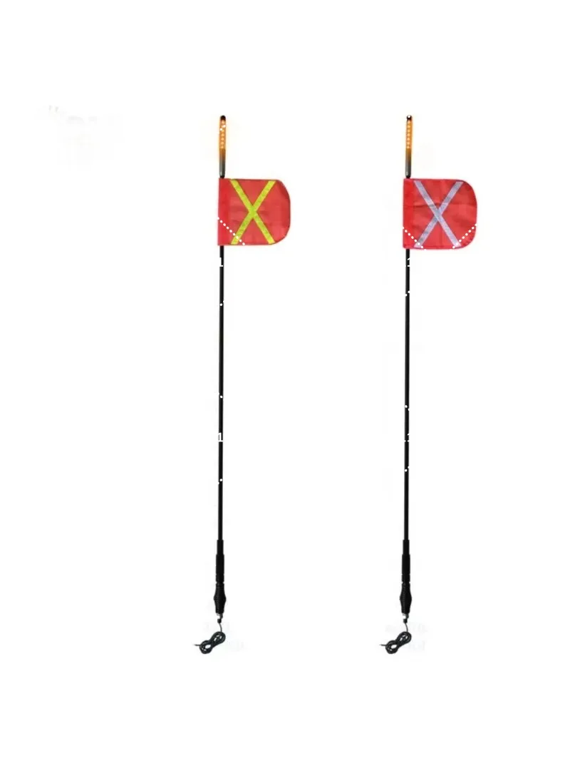 Safety Led Mining Whips With Reflective Flag (Orange) Quick Release Spring Base Work Warning Light