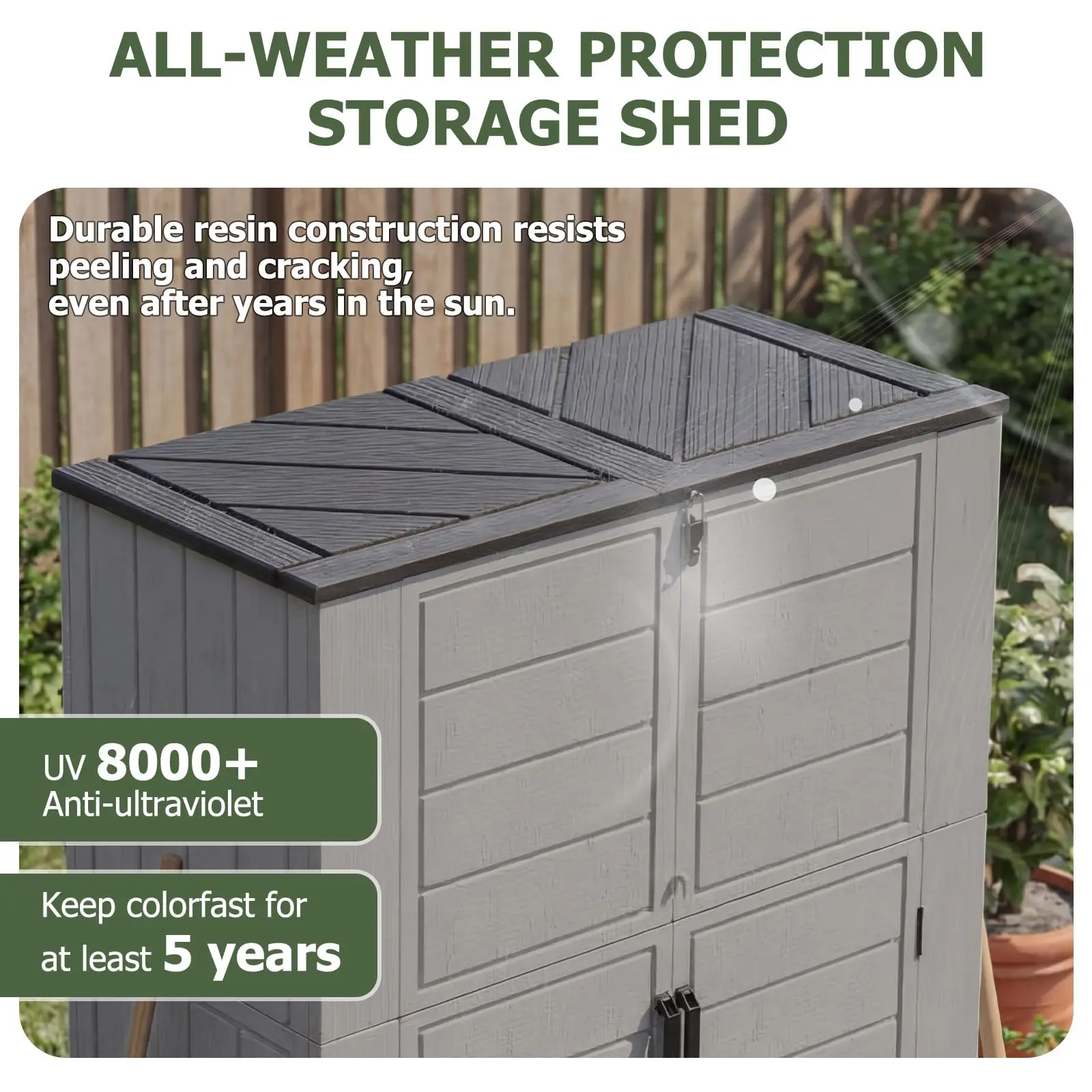 61 Cu.Ft Outdoor Storage Shed, Widened Outdoor Storage Cabinet Waterproof Vertical Resin Shed with Floor for Garden