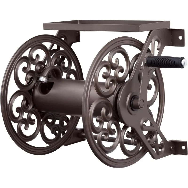 home.708 Steel Decorative Wall Mount Garden Hose Reel, Holds 125-Feet of 5/8-Inch Hose - Bronze