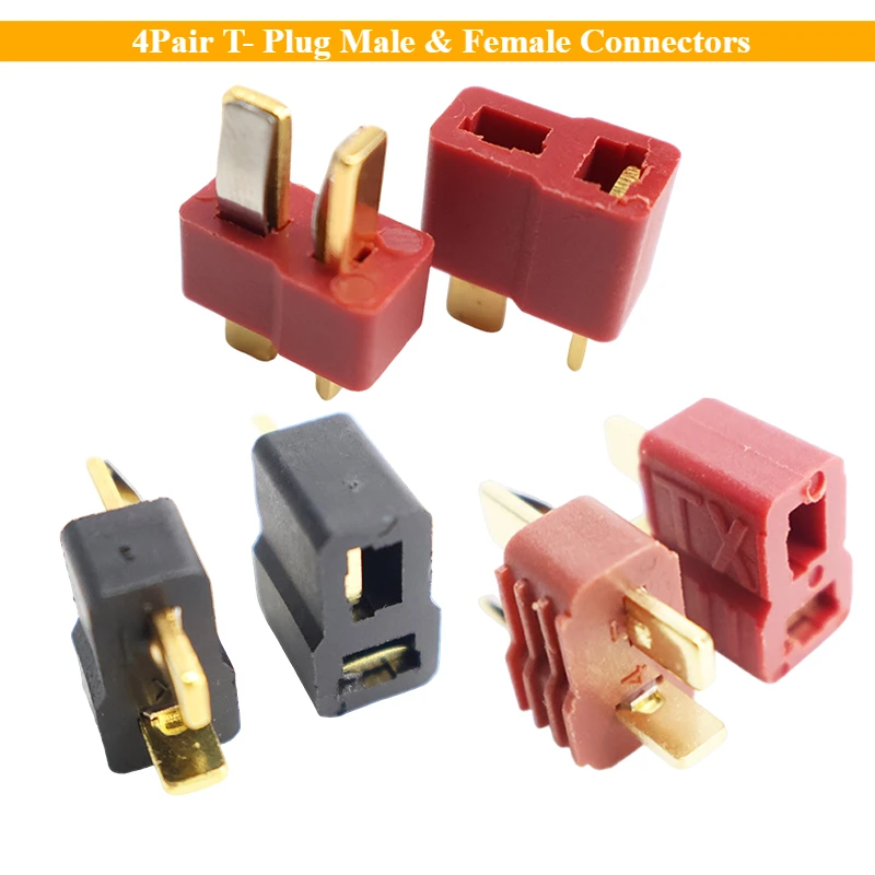 

4Pair T- Plug Male & Female Connectors Non-slip Design Deans Style Available in Yellow or Black for RC LiPo Battery ESC