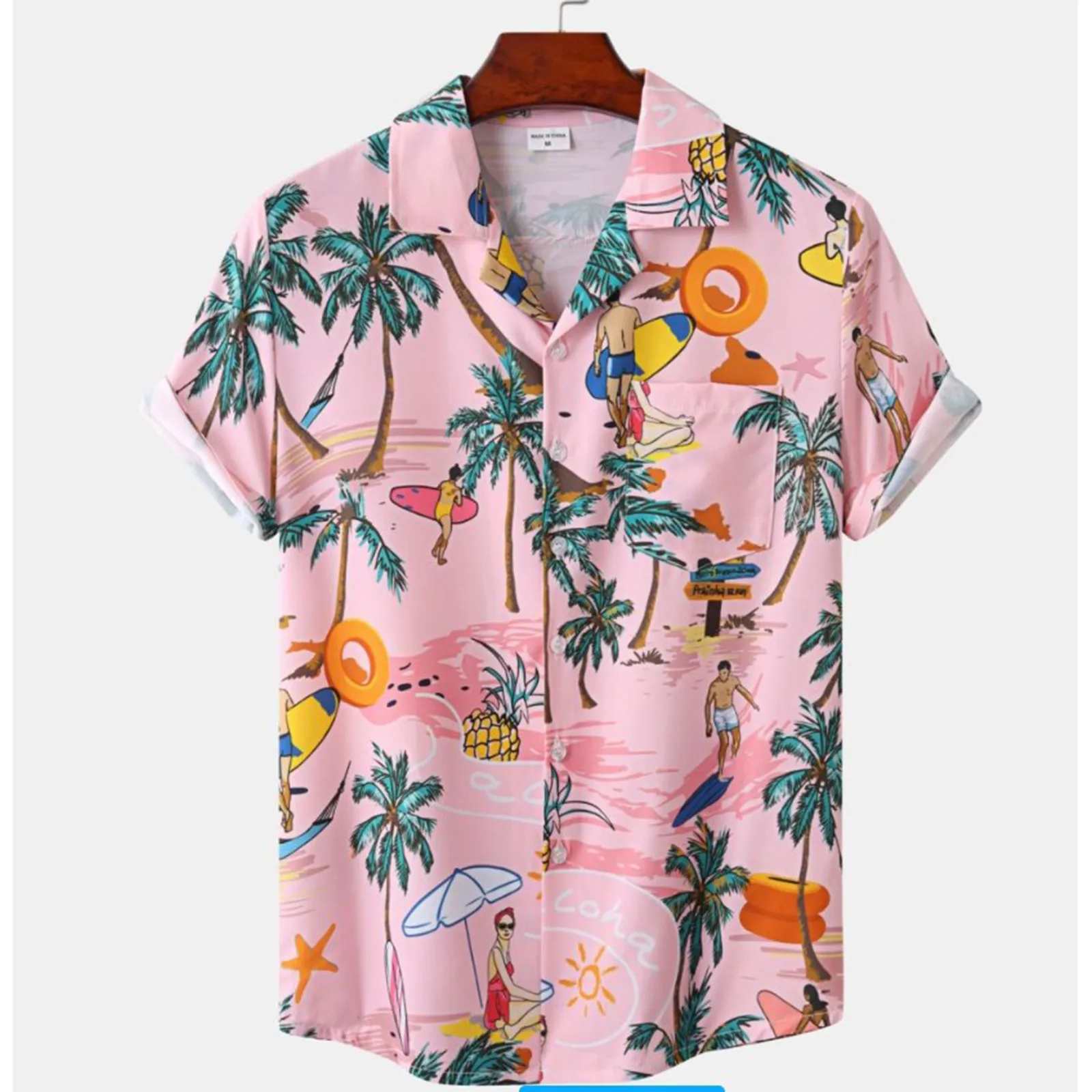 

Men'S Shirt Holidays Hawaii Shirts Short Sleeve Blouses Coconut Tree Print Beach Tops Summer Lapel All Match Baggy Camisas