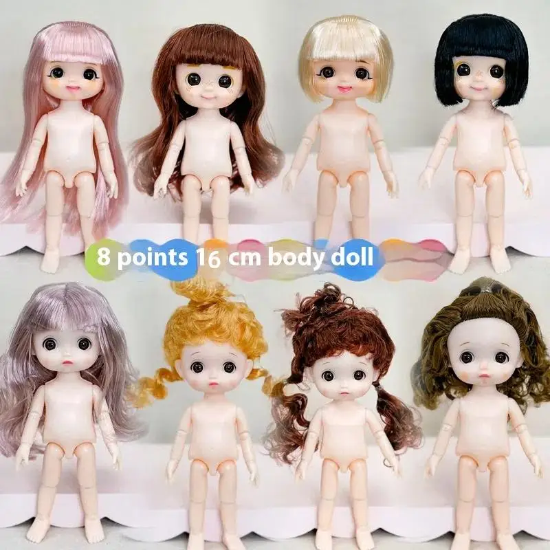 

Cute 1/8 Scale Doll Set with 3D Real Eyes 13 Joint Movable 16-17cm Doll with Various Expressions for Girls Toy Collection