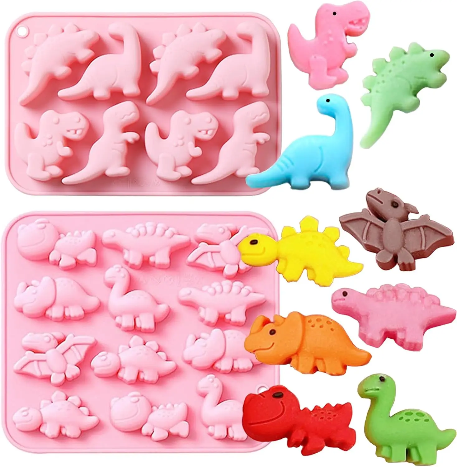 

2 Pack Dinosaur Silicone Molds 3D Dinosaur Candy Mold Cookie Molds Soap Mold for Baking Crayons Dessert Cupcake Topper Cake Deco