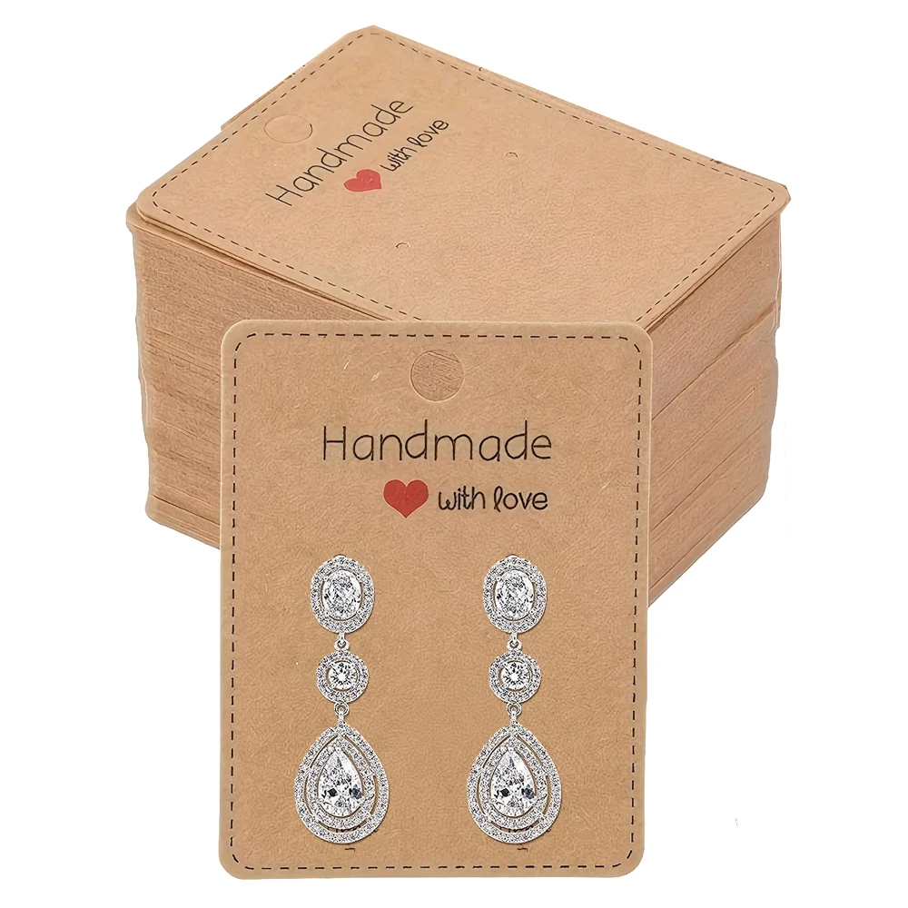 

50pcs Brown Paper Earring Holder Display Cards Tags for Bracelet Necklace Choker Jewelry Packaging Selling Hanging Retail