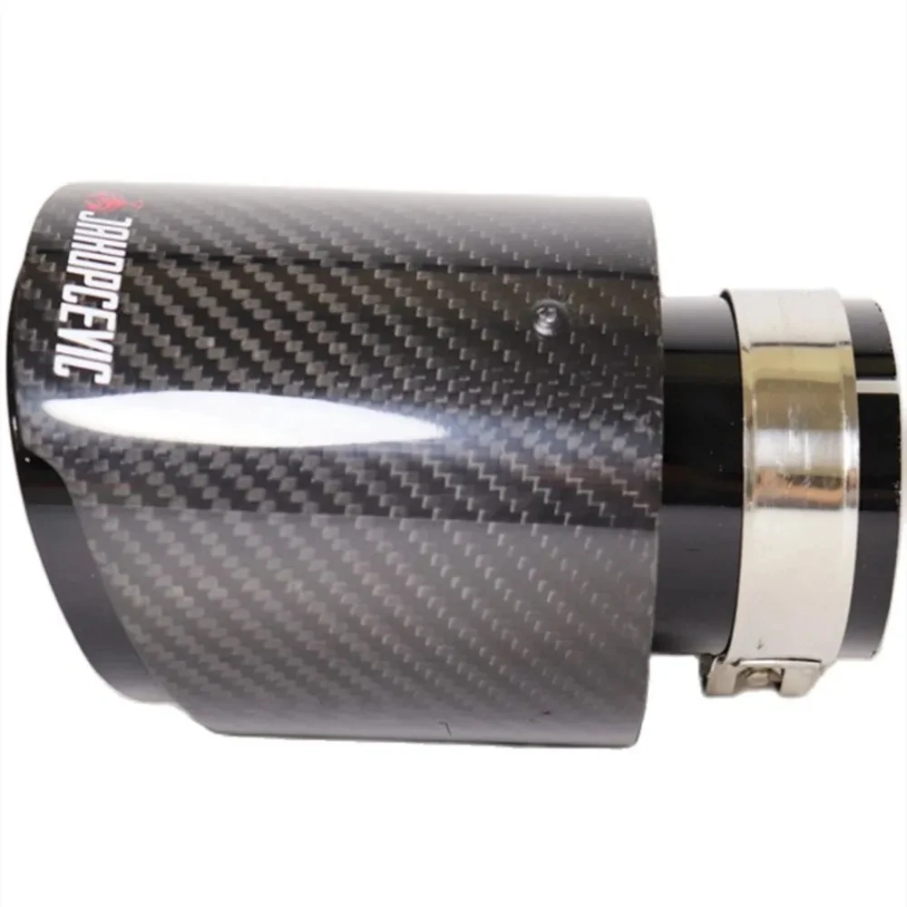 Car Glossy Carbon Fiber Muffler Tip Exhaust System Pipe Mufflers Nozzle Universal Straight Stainless Black For Akrapovic