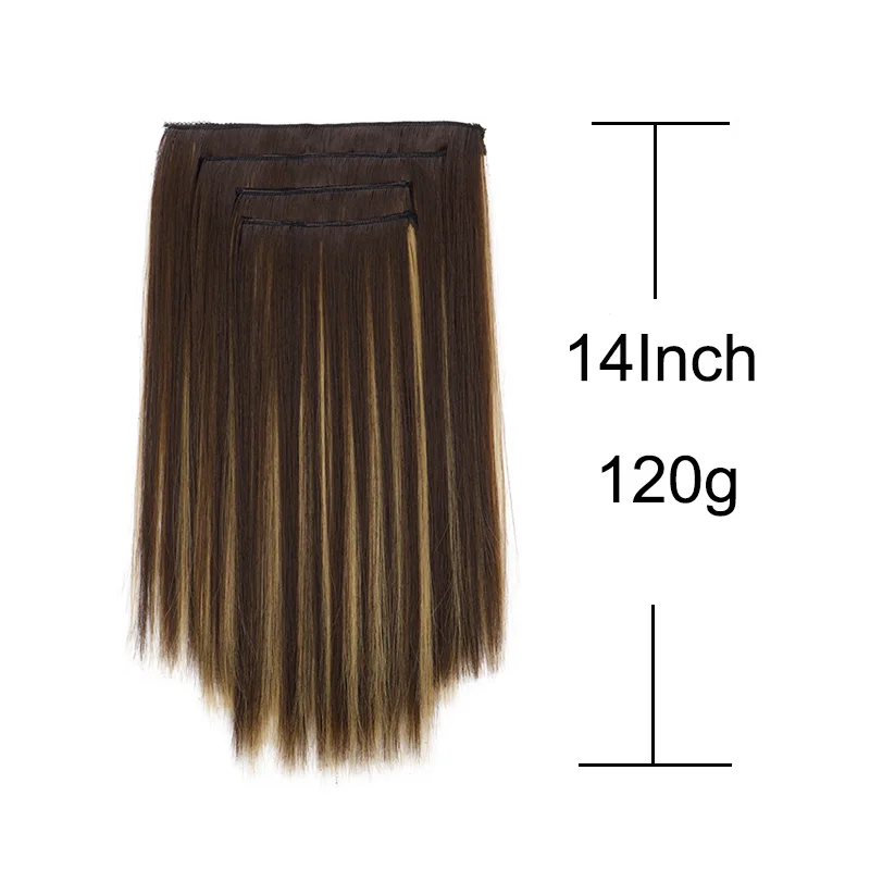 WIGSIN 14Inch Synthetic 4pcs/set Short Straight Clip-In Hair Extensions Black Blonde Hairpiece Easy to Wear for Women
