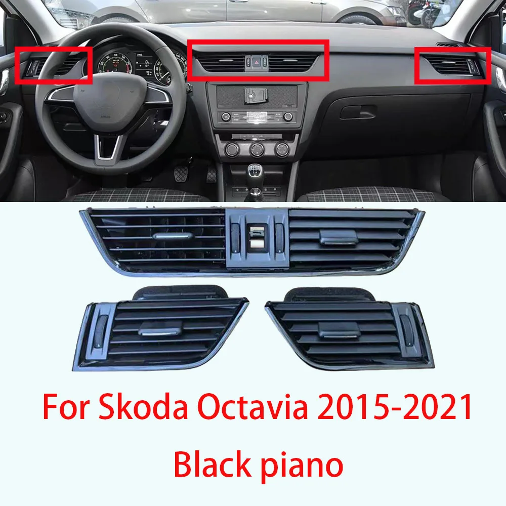 

Car Front Central Dashboard Air Conditioning AC Vent Grille Outlet Assembly For Skoda Octavia 2015-2021 Black piano