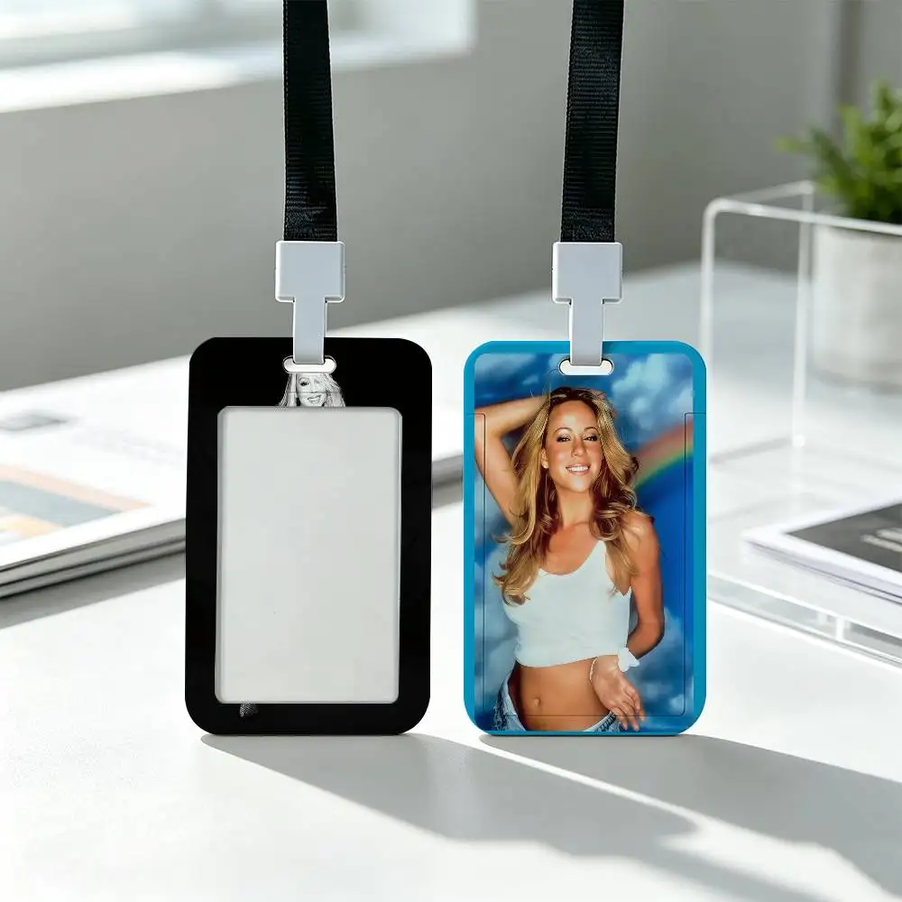 M-Mariah Carey Singer Clear Window ID Card Holder, Business Badge Holder With Neck Lanyard, Office Work Permit Card Cover