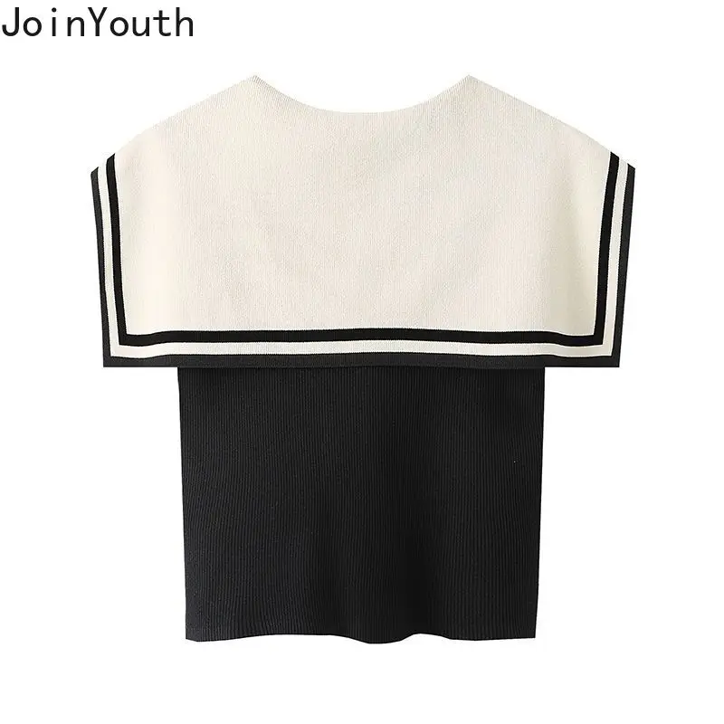 Sweet Sweaters Vest for Women V-neck Sleeveless Sailor Collar Knitted Tops Chaleco Mujer Summer Thin Korean Fashion Tanks 7g532