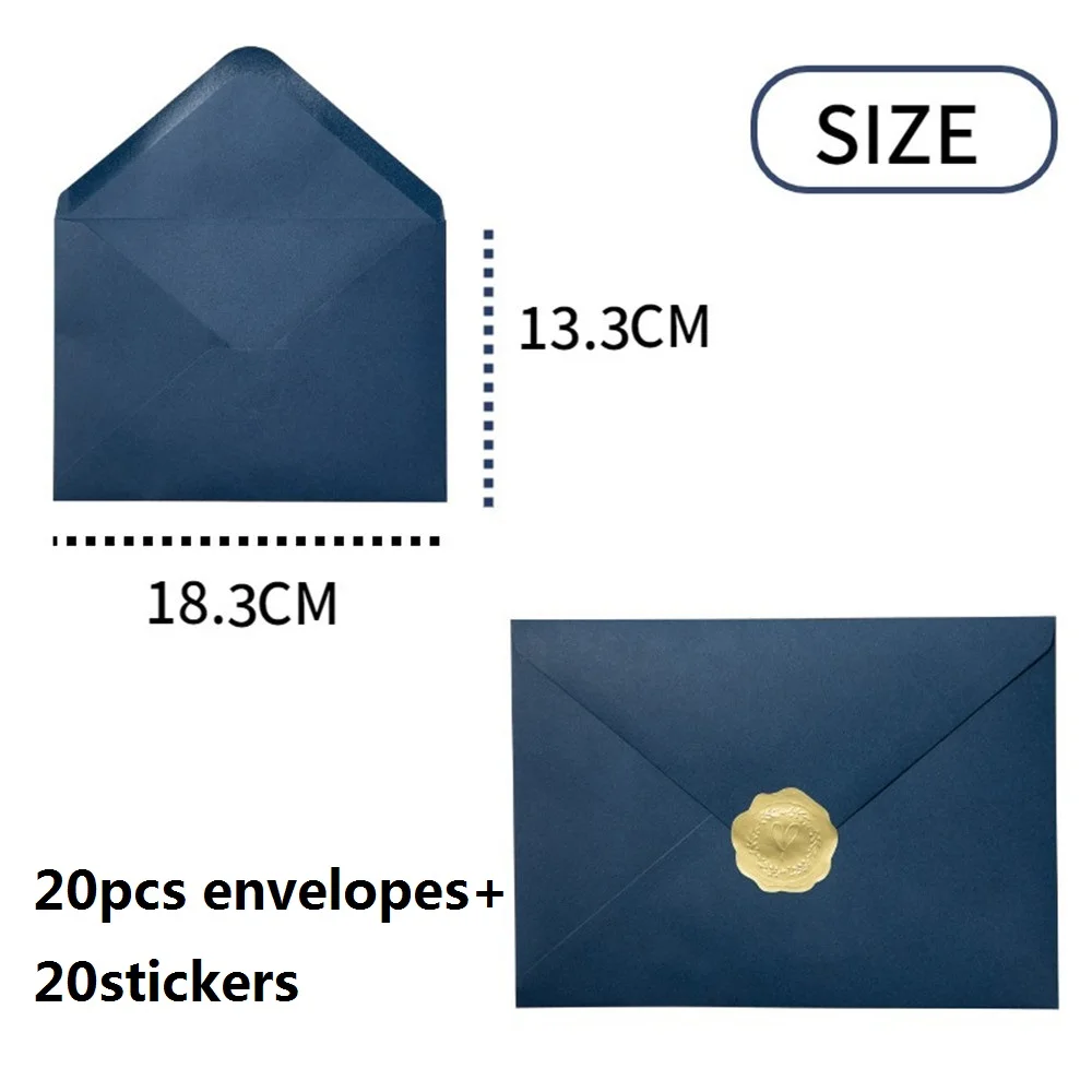 20 قطعة/الوحدة المغلفات الزرقاء خمر مع ملصقات لدعوات الزفاف ثابتة دعوة بطاقات المعايدة مغلفات الهدايا #4