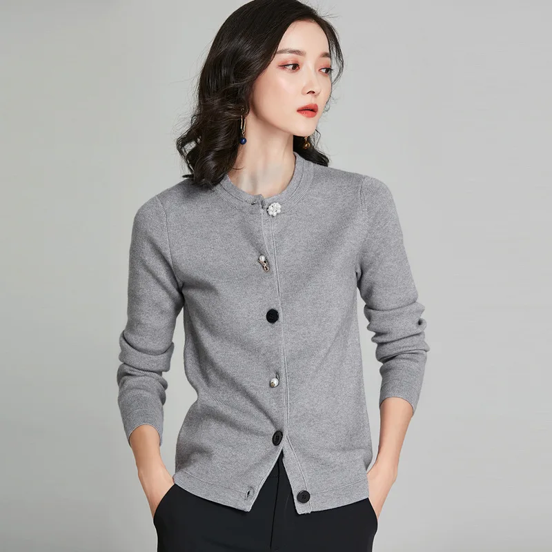 Cardigan tricoté à col ras du cou pour femmes, pull à boutons, M,L,XL