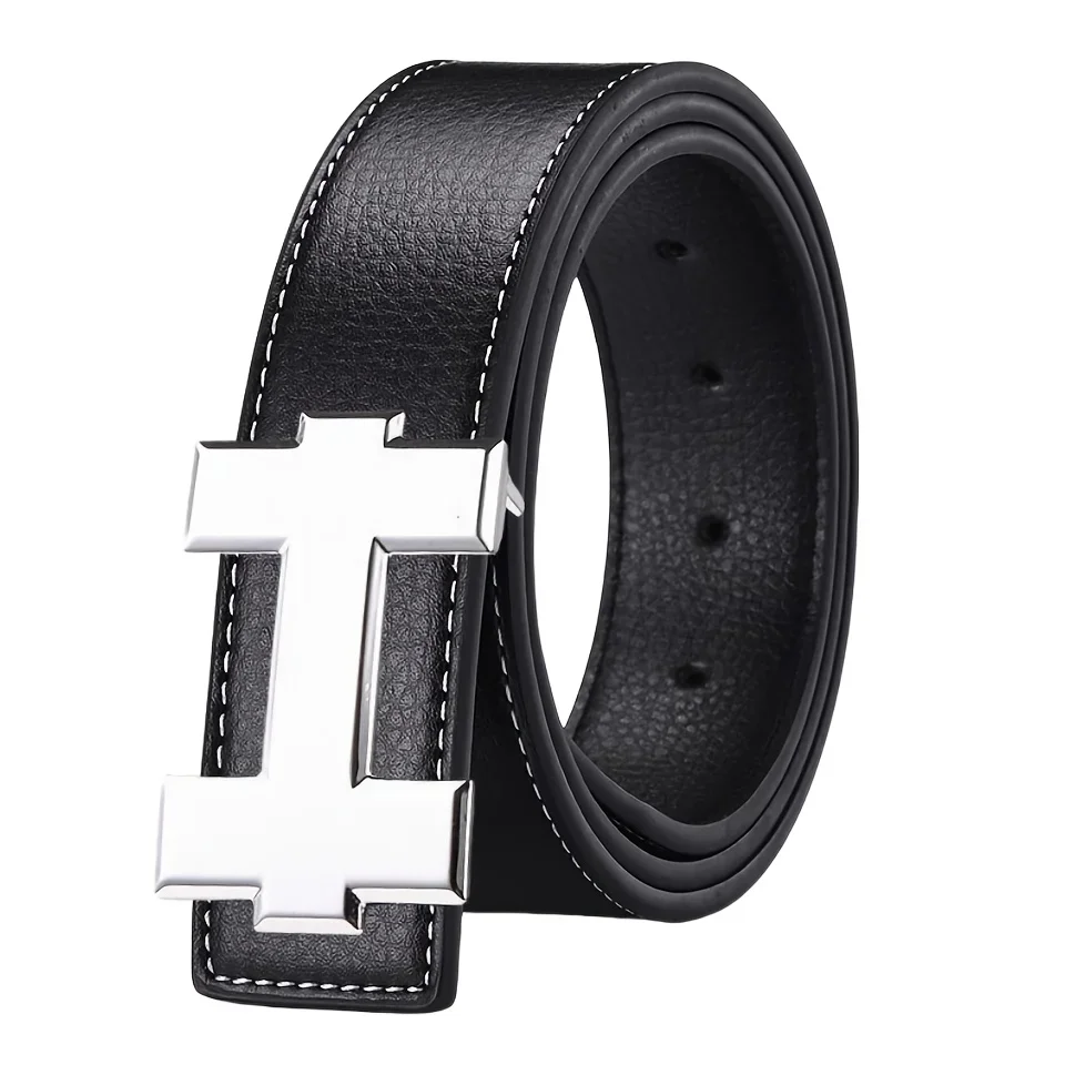 3.3cm Fashion Casual Belt with Silver Smooth Buckle, Designer men belt High-Quality, Unisex Fit, Perfect for Jeans Workwear