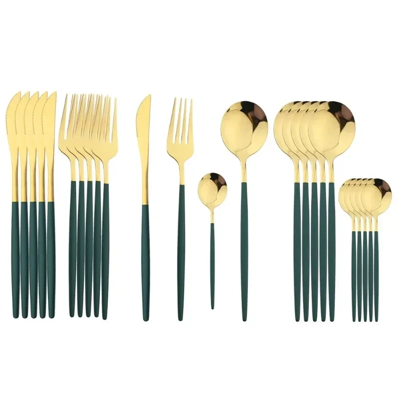 Black Handle Golden Cutlery Set Stainless Steel Steak Knife Fork Spoon Tableware Flatware Set Festival Kitchen Dinnerware