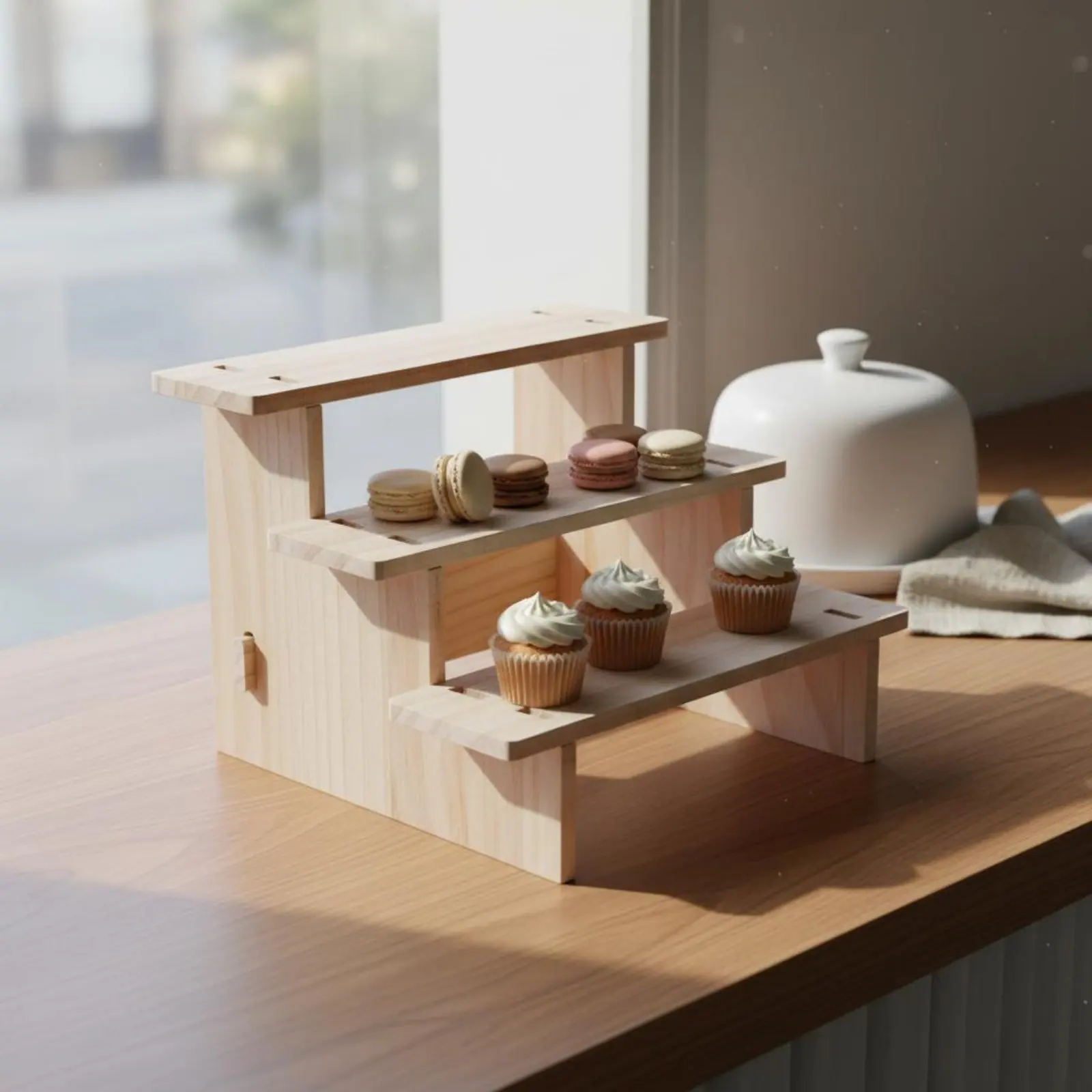 Four-Tier Wood Display Stand Multi-Functional Figurine Collection Shelf Wooden Display Riser Tiered Design Pastry Dessert Stand