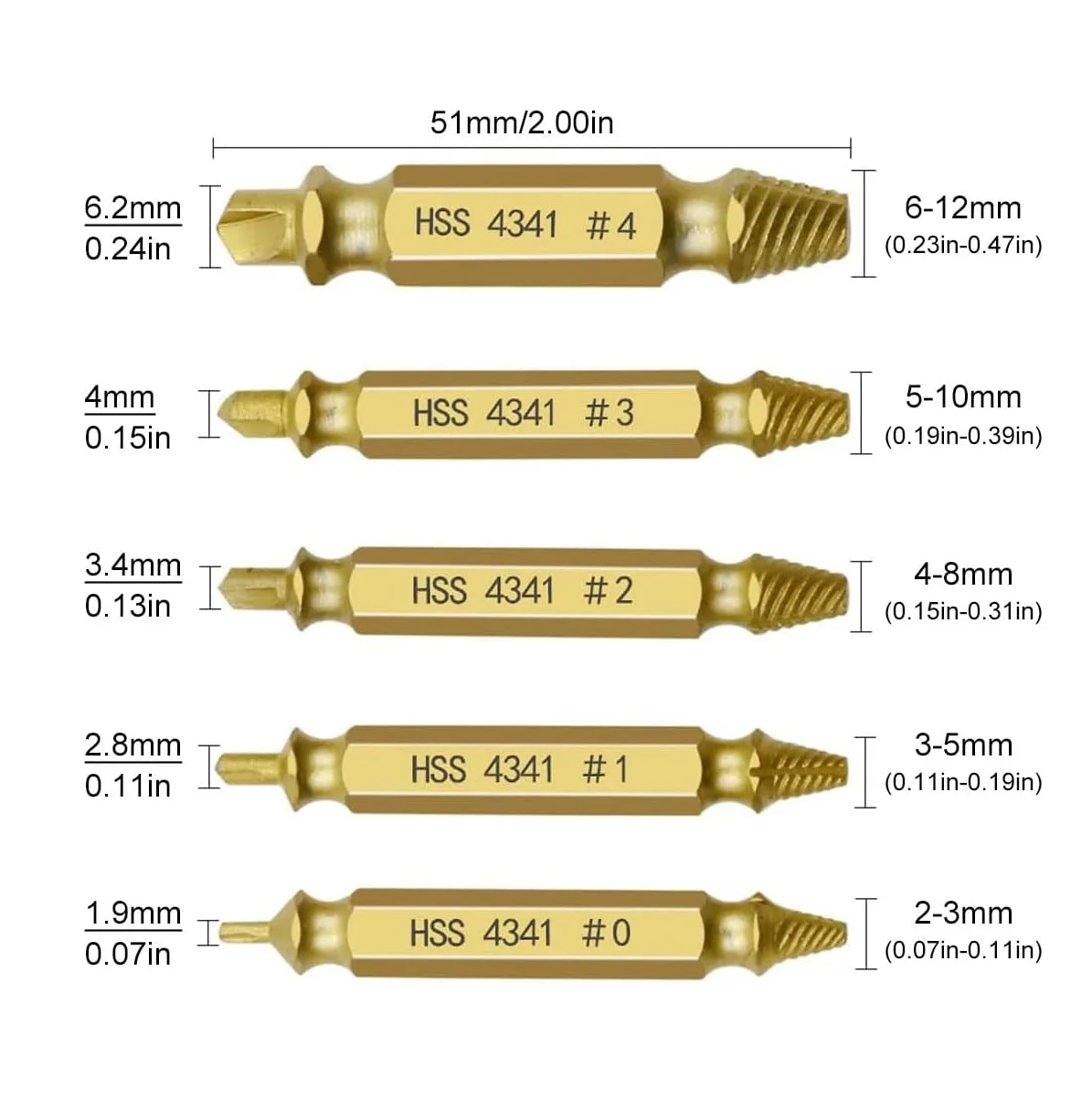 Damaged Screw Extractor Broken Bolt Stripped Set Double Head Tool Easy Out Removal Disassemble Stud Slip Teeth Demolish Remover