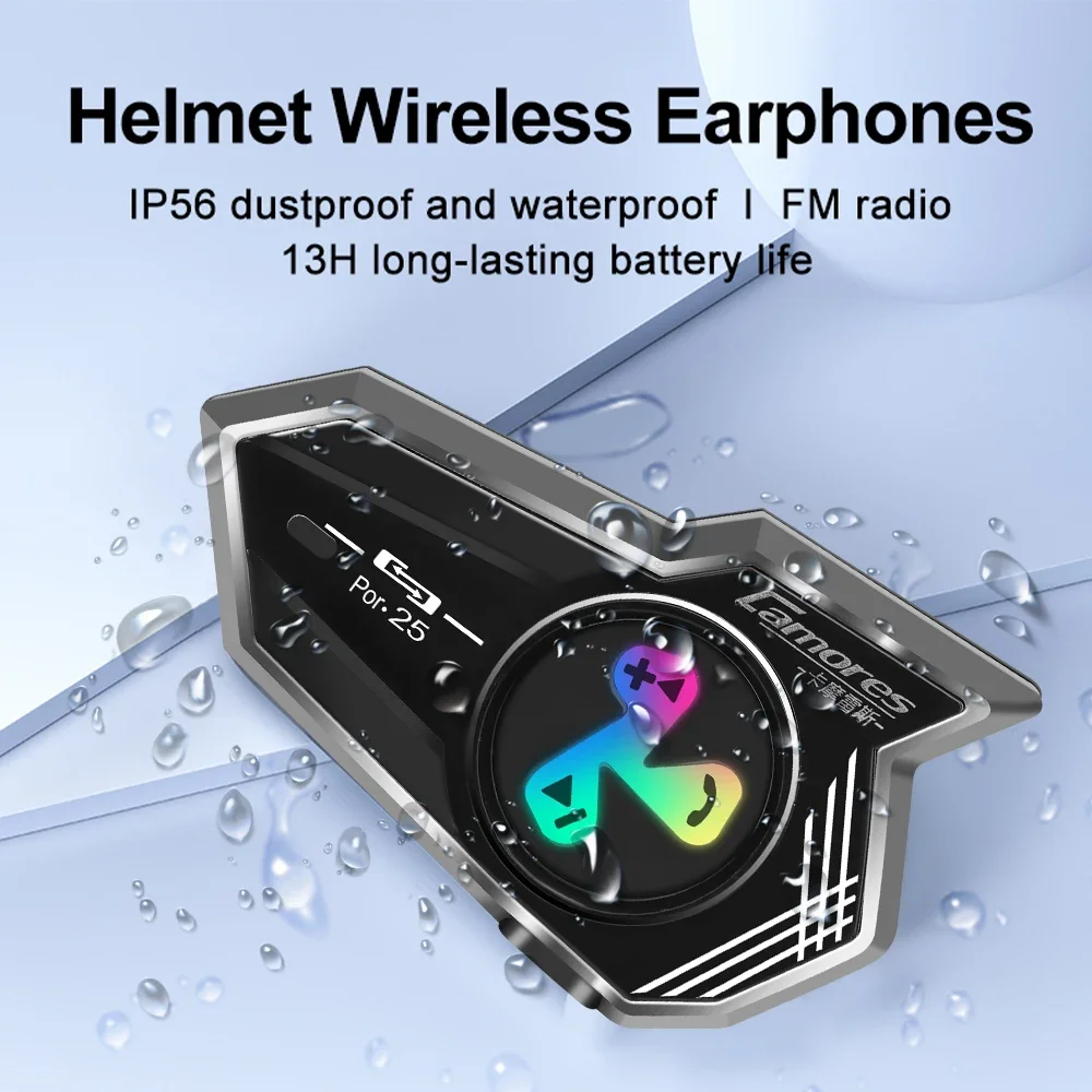 Bluetooth 5.4 Motorcycle Helmet Headset Waterproof Hands-free Call Noise Reduction Headphone with RGB Colorful Lights