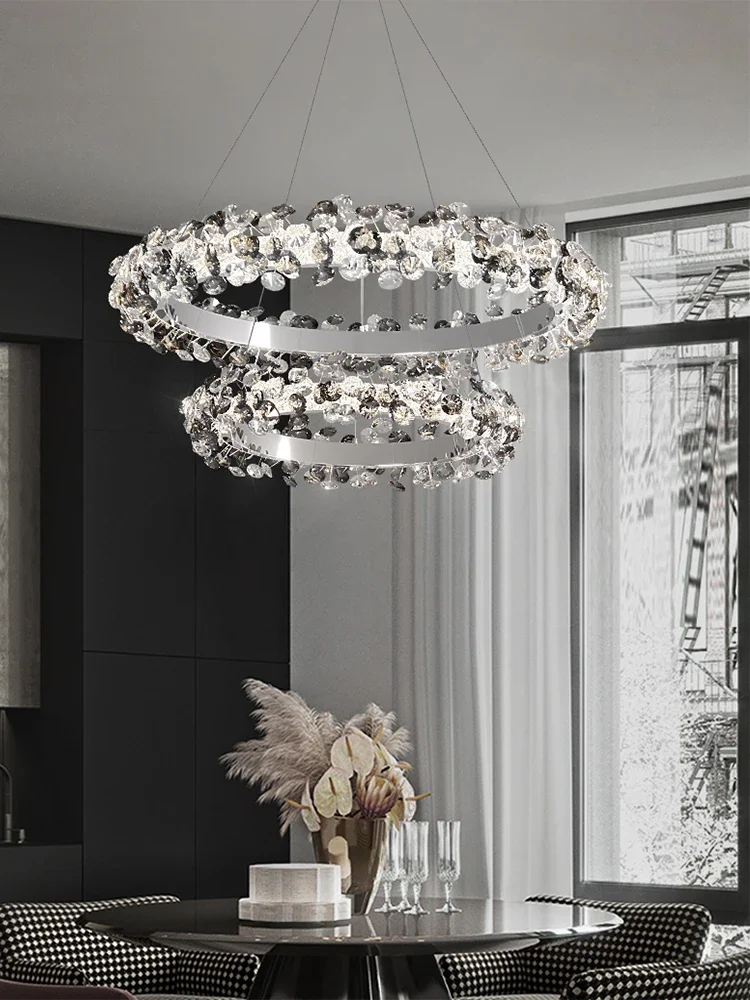 Imagem -02 - Modern Led Sun Flor Cristal Teto Lustres Anéis Luz Pendent Living Sala de Jantar Home Decor Pendurado Luminária Brilho