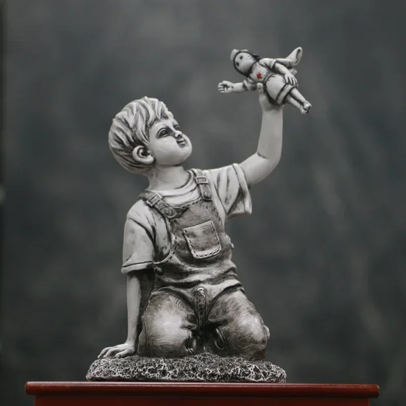 

Banksy Nordic Creative Boy Resin Statue Ornaments Living Room Decoration Street Art Design Carving Sculpture Crafts Home Decor