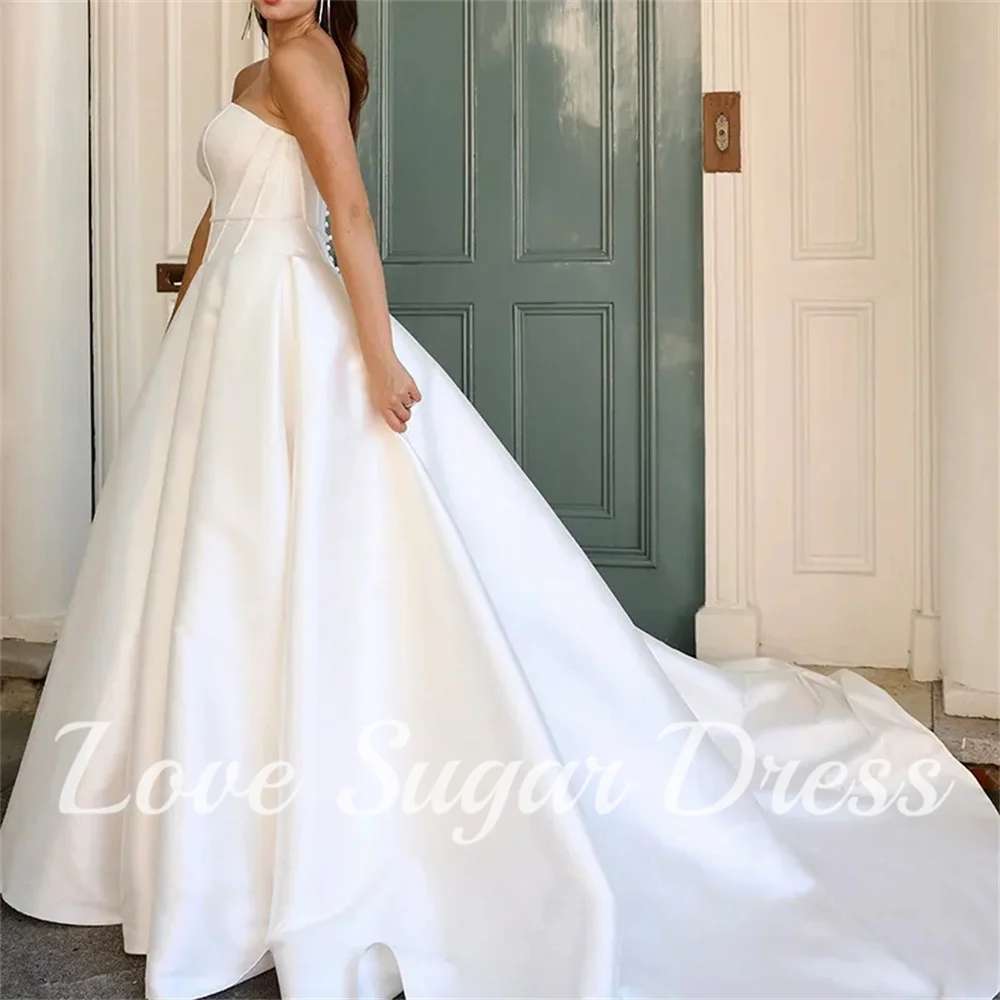 Elegant A Line Wedding Dresses With Pockets Sweetheart Satin Bridal Gowns Long Train Back Button Bride Dress vestidos para mujer