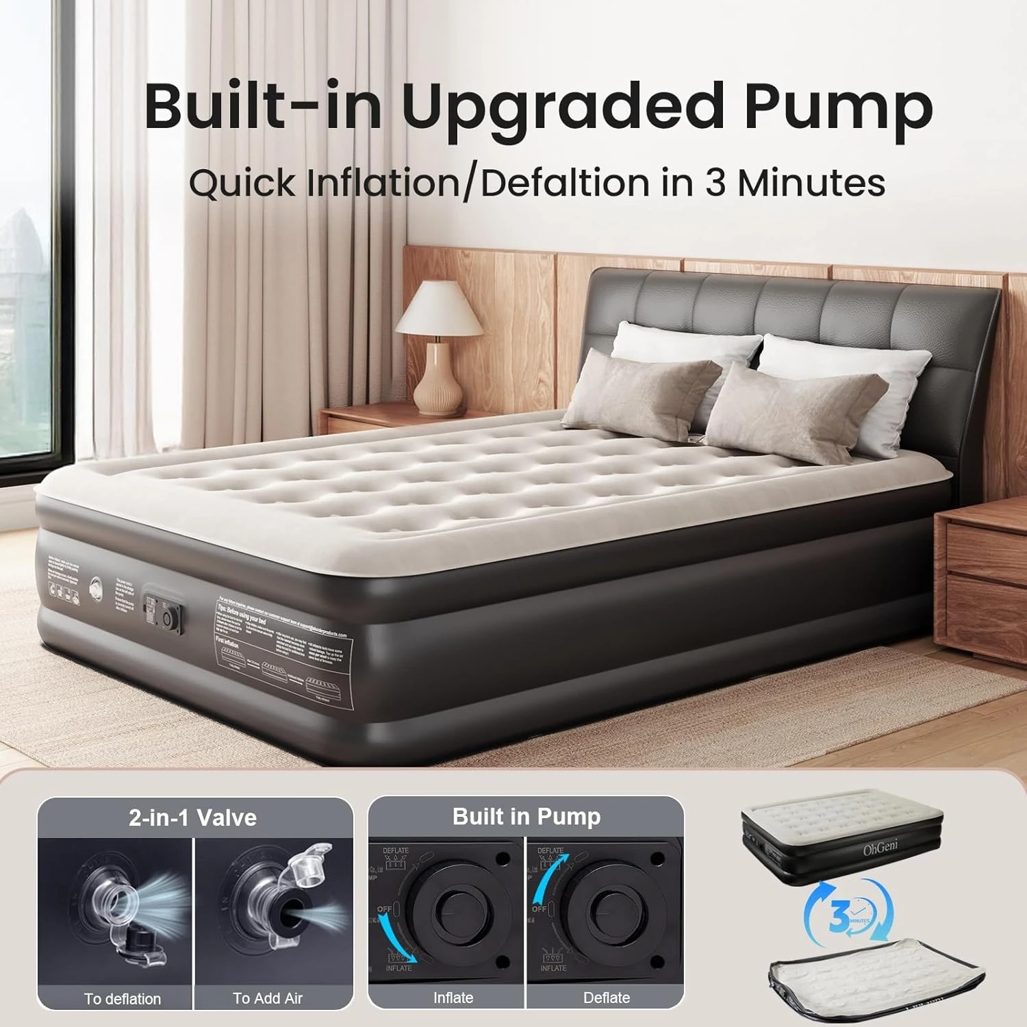 

Queen Air Mattress with Built in Pump, 18 Raised Comfort Inflatable Mattress, Quiet Surface Portable Blow Up Mattress